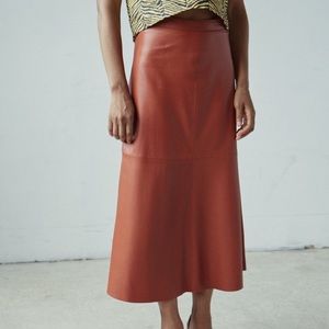 NWOT Rachel Comey Content Lamb Leather A-line Midi Skirt Cognac Brown Size 4
